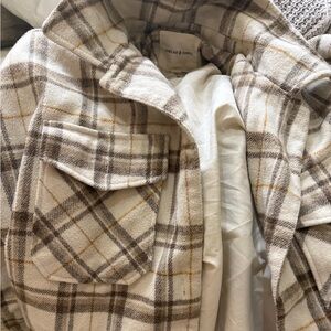 Thread & Supply Gray and Brown Shacket with Plaid Pattern